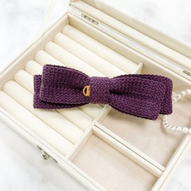Burnaby deep purple knit ribbon hairpin 10cm / 버나비 딥 퍼플 니트 리본 헤어핀 10cm