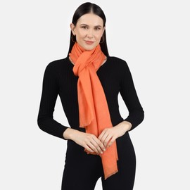 PASHWRAP Cashmere Wrap Handwoven in Kashmir - Luxurious large Cashmere Scarf for Women Lightweight (Tangerine)