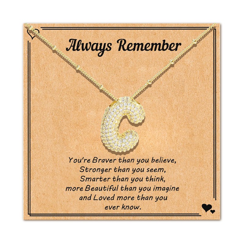 Bubble Letter Necklace Gold Charm Bubble Initial Necklaces for Women