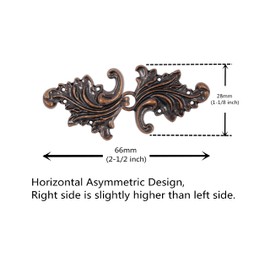 Bezelry Asymmetric Acanthus Leaf Cape or Cloak Clasp Fasteners Pack of 4 Pairs 66mm x 28mm Fastened. Sew On Hooks and Eyes Cardigan Clip. (Antique Copper)