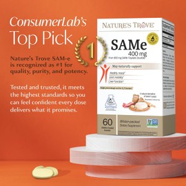 Nature's Trove SAM-e 400mg 60 Enteric Coated Caplets. Vegan, Kosher, Non-GMO Project Verified, Soy Free, Gluten Free - Cold Form Blister Packed.