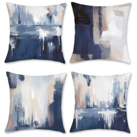 Bonhause Blue Abstract Cushion Covers 45 x 45 cm Abstract Art Painting Modern Decorative Throw Pillow Covers Soft Velvet Pillowcases for Sofa Couch Home Decor Set of 4