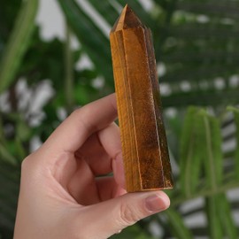 QINJIEJIE Large Tiger's Eye Crystals Tower 4 Inch Healing Stone Crystal Stone Towers 1 Piece Rock Crystal Hexagonal Point Bars Gemstones for Wicca Crystal Grid Reiki Meditation 9-10 cm