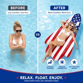 Inflatable Pool Float with Sunshade Canopy – American Flag Water Lounger for Summer Beach & Pool Fun