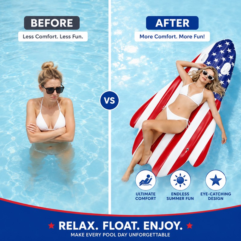 Inflatable Pool Float with Sunshade Canopy – American Flag Water