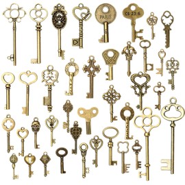 Pack of 40 Vintage Key Decorative Keys, Antique Keys, Vintage Skeleton Keys Flying Keys, Vintage Antique Pendant Set for DIY Crafts, Necklace, Jewellery, Charms, Key Ring Decoration, Zinc