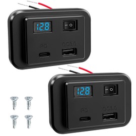 Hoembpn PD USB Steckdose Auto Ladegerät 12V Ladebuchse mit LED Voltmeter und Schalter 40W Type C und QC3.0 USB Schnellladung Steckdose Panel für 12V/24V KFZ Wohnmobil Motorrad LKW Marine(2 Stück)