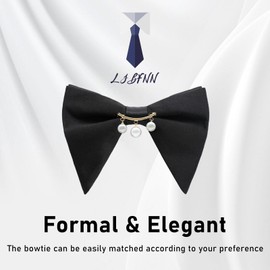 LJBFNN Oversized Bow Ties for Men, Mens Bow Tie with Pearl Decoration Adjustable Pre-tied Bowtie for Wedding Party Banquet (Black pearl)