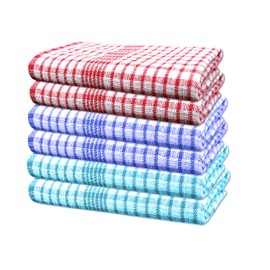 Mono Check Pure Cotton Tea Towels Wonderdry Bar Kitchen Dish Cloth Lint Free Long Lasting Quick Dry Absorbent Towels Set (Multi Colour, Red, Green, Blue, 6)