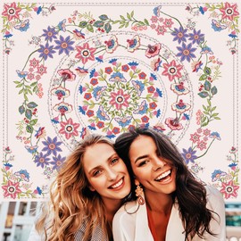 Boho Floral Mandala Tapestry for Bedroom Aesthetic Flower Cute Large Tapestry Wall Hanging Boho Wall Tapestries Pink Floral Medallion Tapestries Bohemian Wall Art Hippie Living Room Decor 80 x 60 Inch