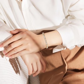 KRKC&CO 4mm Tennis Bracelet for Women Men, 14k Gold/White Gold Bracelets, Iced Out 5A Cubic Zirconia Stones, Bridal Wedding Jewelry for Her（gold-7.5in)