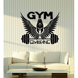 Vinyl Wall Decal Spartans Gym Barbell Wings Helmet Sport Stickers Mural Large Decor (g4107) Black