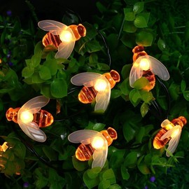Honey Bees Lights, DINOWIN Bee String Lights 2M 20 LED Honey Bees Battery Power for Outdoor Garden Summer Party Wedding Xmas Decoration (Warm White)