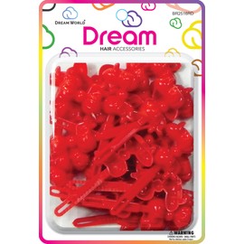 Dream World Self Hinge Barrette Chubby Ribbon Red 24 Piece Pack BR2516RD