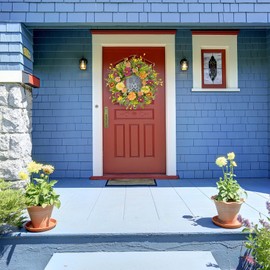 Furisin Artificial Summer Wreaths for Front Door Daisy Wreath with Mixed Daisy Flower for Front Door Indoor Outdoor Farmhouse Home Wall Porch Decoration (Pink Daisy)