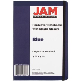 JAM Paper Hardcover Notebook with Elastic Band - Large Journal - 6 x 8 1/2 - Blue - 100 Lined Sheets - Sold Individually