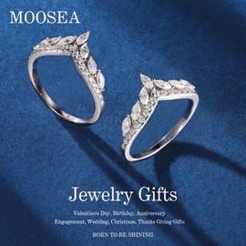 MOOSEA Moissanite Tiara Anniversary Band for Women, Marquise D Color VVS1 Clarity Lab Created Ring Crown Rings Unique V Shape Moissanite Eternity Stackable Rings for Women Jewelry Gifts for Her