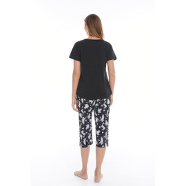 SUTPSL Women's Cotton Sleepwear Tops with Capri Pants Casual and Fun Prints Pajama Sets(BlackSloth, Medium)