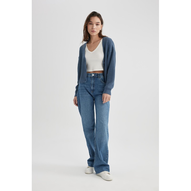 DeFacto Women's Cardigan Sweater, blue