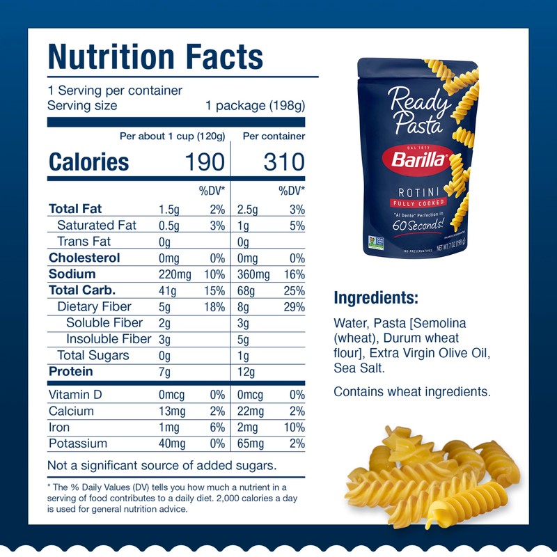 Barilla Ready Pasta, Rotini, 7 oz. Pouch (pack of 7)