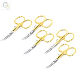 Set of 5 Pcs Cuticle & Manicure Scissors, Cute Half Gold Handles, Best Trimming Scissor for Personal Grooming & Maintaining Healthy Nails, Hands and Feet