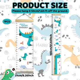 Height Chart for Kids, Blue Dinosaur Height Chart Wall Sticker, Height Measure for Kids, Kids Height Wall Chart, Child Height Chart for Wall, Nursery Bedroom Living Room Decoration, 20X155cm