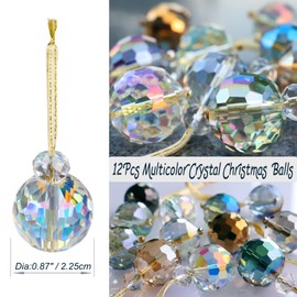 12 Pcs Multicolor Crystal Glass Christmas Balls Ornaments, 0.87" Mini Colorful Prism Ball Xmas Tree Decorations, Hanging Ornament Clearance for Wedding Party Home Decor(Multicolor)