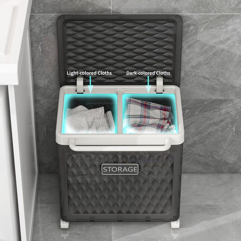 Laundry Hamper with Wheels and Lid, Foldable Clothes Basket for