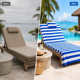 Quick-Dry Beach Chair Cover Towel for Loungers – Thick Microfiber Sunbed Towel with Side Pockets
