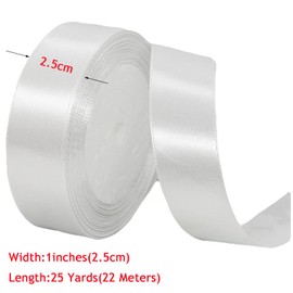 Gift Ribbon White 25 mm Wide, 23 Metres Satin Ribbon White Gift Ribbons Fabric Ribbon Decorative Ribbon for Gift Wrapping, Crafts, Birthday and Wedding Decoration