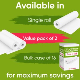 Paclord 12" x 1200" (100 ft) White Kraft Paper Roll - Value Pack of 2, 45 lbs Thickness, Made in USA - Odorless, Non-Toxic, Safe for Kids - School, Bulletin Board Paper
