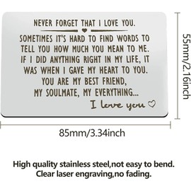 Never Forget That I Love You Engraved Wallet Insert Card, I Love You Gifts for Him, Anniversary Cards Gifts for Wife Girlfriend Boyfriend Him Her Birthday Wedding Christmas Valentine's Day
