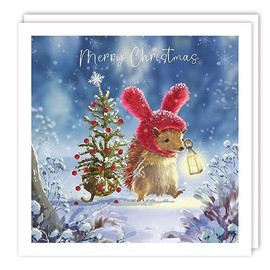 Tracks Publishing Charity Christmas Cards - Hedgehog and Christmas Tree in the Snow - Eco-Friendly - Pack of 5 Cards
