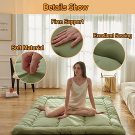 imflmats Full Size Japanese Floor Mattress Without Washable Cover Green Japanese Futon Floor Mattress Foldable Tatami Mattress for Dormitory Roll Up Sleeping Mats for Floor Green B, Full