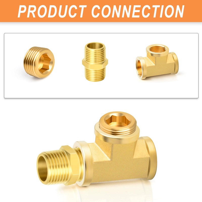 GASHER 25 Pcs Brass Pipe Fitting,1/8" 1/4" 3/8" 1/2" 3/4"