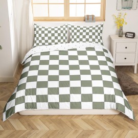 Homewish White Sage Green Checkered Bedding Set Buffalo Plaid Grid Comforter Cover Single For Kids Adults Men Women Checkerboard Duvet Cover Aesthetics Gingham Quilt Cover Modern Room Decor