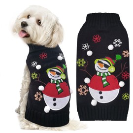 DOGGYZSTYLE Christmas Dog Sweaters Xmas Pet Outfit Clothes Cute Black Snowman Costume Puppy Cat Knitted Jumpers (L,Black Snowman)