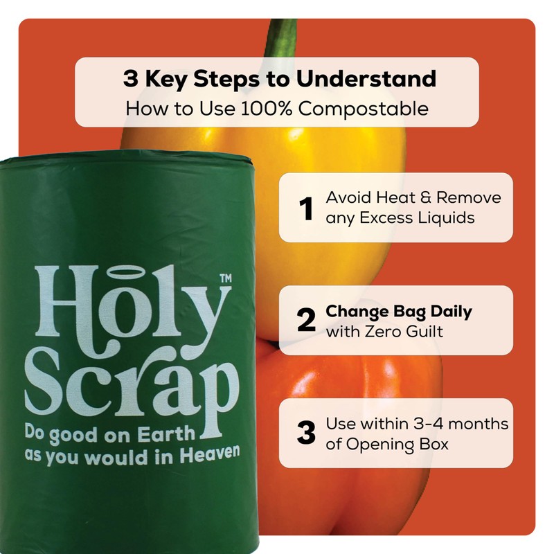 HOLY SCRAP! Large Slim Compostable Trash Bags - 8-10 Gallon,