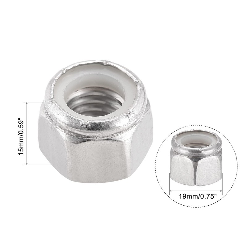 TA-VIGOR 10Pcs 1/2-13UNC Nylon Hex Lock Nuts, 304 Stainless Steel