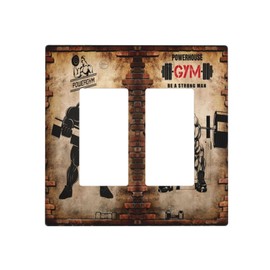 Vintage Gym Retro Brick Dumbbell Muscular Man Double Rocker Wall Plates 2 Gang Light Switch Cover Decorative GFCI Electrical Switchplate Dimmer for Bedroom Boyroom Bathroom Decor