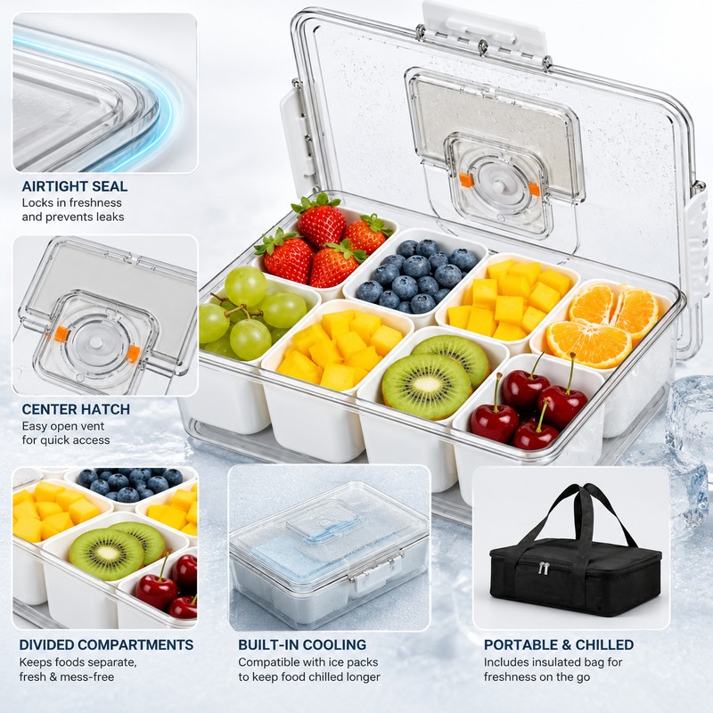 Chilled Snackle Box for Travel Snacks – Divided Insulated Serving
