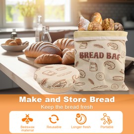 2 Pack Beeswax Bread Bags with 10'' Reusable Bowl Covers for Homemade Bread, Extra Large Reusable Beeswax Bags Set for Storage Sourdough,Large Capacity Breads Storage Bag to Keep Fresh (Yellow)