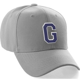 Daxton Classic Baseball Hat Custom A to Z Initial Team White Navy Letter, Light Gray Cap Letter G