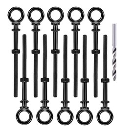 Helffer 10 Pack Eye Bolt, 1/4” x 5" T316 Stainless Steel Eyebolts, Heavy Duty Shoulder Lifting Ring Threaded Eyebolts with Nuts and Washers