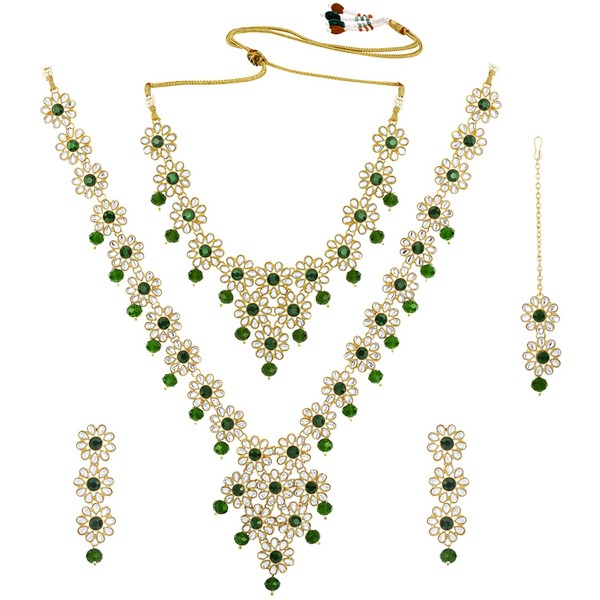 Aheli Traditional Gold Plated Bridal Necklace Set with Tikka and