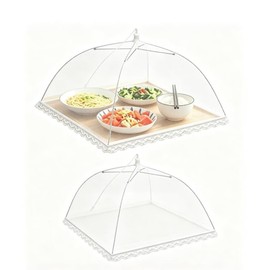 2 Pcs Food Covers Mesh Pop Up,Reusable and Collapsible Food Net Cover White