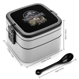 Dinosaur Bento Box, 2-Tier, Fluffy, Bento Box, Includes Spoon, For Women, Men, Kids, Antibacterial, Large Capacity, Height 4.3 x Length 6.1 x Width 5.3 inches (11 cm) x Length 6.1 inches (15.5 cm) x