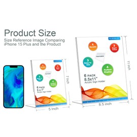 BlueValley 12 Pack Clear Acrylic Sign Holder 4x6 - Plastic Picture Photo Frames Table Number Sign Holders with Vertical Slant Back - L shape Plastic Flyer Document Paper Display Stand for Office Desk Store Home Use