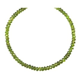 Sterling Silver Vesuvianite Idocrase Necklace Solid Strand Green Faceted Rondelles Simple, 20"