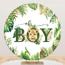 Leowefowa 7.2x7.2ft Polyester Oh Baby Round Backdrop Cover Tropical Jungle Leaves Wild Safari Animal Arch Round Circle Backdrop Stand Cover Baby Shower Birthday Party Decor Background Supplies